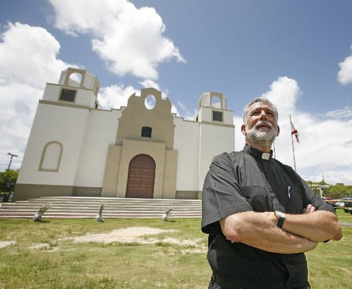 Fr. José Luis Menéndez in front of La Merced Chapel
