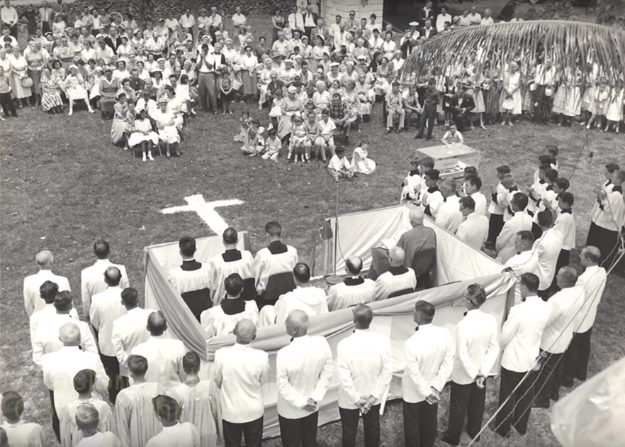 Outdoor Mass dedicating the permanent church